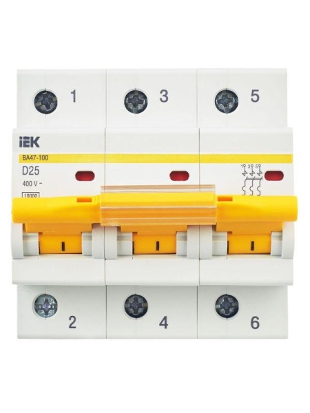 Выключатель автоматический модульный 3п D 25А 10кА ВА47-100 KARAT IEK MVA40-3-025-D