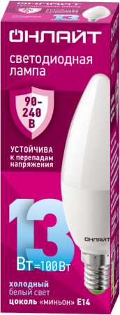 Лампа светодиодная 90 416 OLL-C37-13-230-6.5K-E14-FR (PRO 90-240В) ОНЛАЙТ 90416