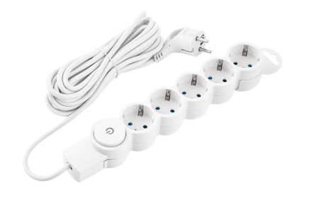 Фильтр сетевой 5х5м с/з со шторками с выкл. 2200Вт 10А бел. Duwi 32577 2