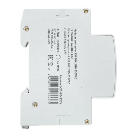 Контактор модульный КМ 20А 2NО 230В AC (1 мод.) AVERES EKF km-av-1-20-20-230V