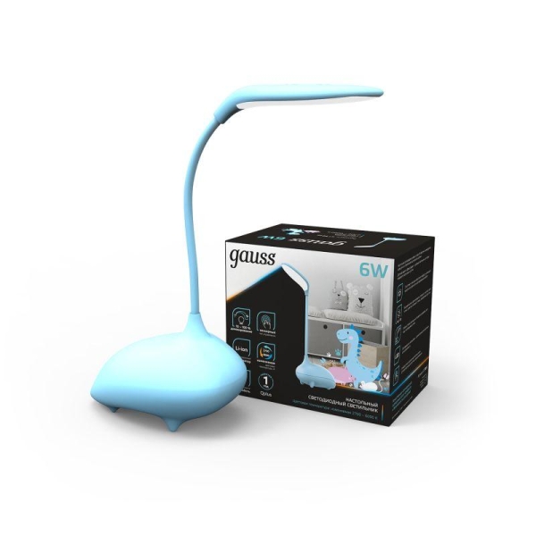 Светильник светодиодный настольный Qplus 6Вт 2700-6000К 330лм 5В аккум. Li-ion 1200мА.ч диммир. детский голуб. GAUSS GT7016