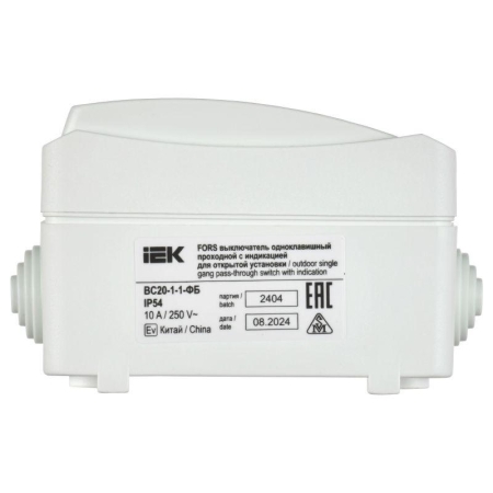Выключатель проходной 1-кл. ОП Форс IP54 ВС20-1-1-ФБ с индикацией бел. IEK EVS11-K01-10-54-DC