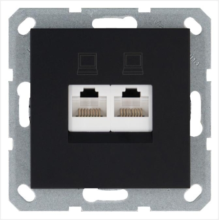 Розетка компьютерная 2-м RJ45 IP20 кат. 5E механизм черн. матов. soft touch Jasmart G6106PB