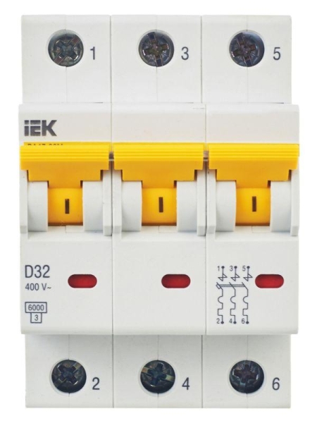 Выключатель автоматический модульный 3п D 32А 6кА ВА47-60M KARAT IEK MVA31-3-032-D