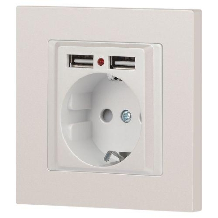 Розетка 1-м СП Accent 6-410-06 16А IP20 250В P+E Schuko + 2хUSB защ. шторки перламутр. Intro Б0063700