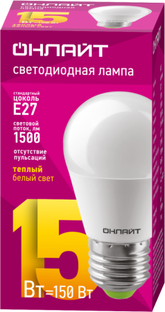 Лампа светодиодная 90 461 OLL-G45-15-230-2.7K-E27-FR ОНЛАЙТ 90461