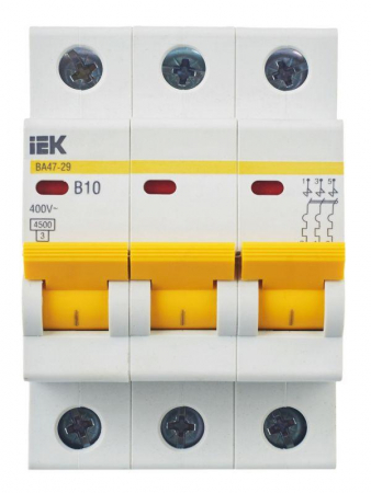 Выключатель автоматический модульный 3п B 10А 4.5кА ВА47-29 KARAT IEK MVA20-3-010-B