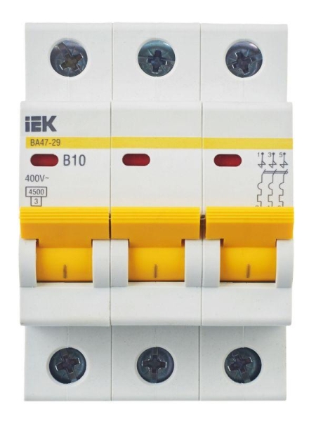 Выключатель автоматический модульный 3п B 10А 4.5кА ВА47-29 KARAT IEK MVA20-3-010-B