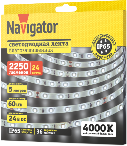 Лента светодиодная 95 306 NLS-2835W60-4.8-IP65-24V (уп.5м) Navigator 95306