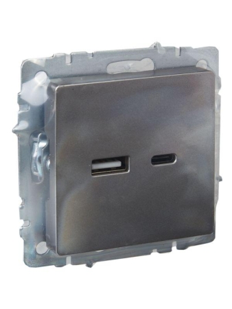 Розетка BRITE USB A+C 18Вт РЮ11-1-БрС механизм сталь IEK BR-U22-018-K46
