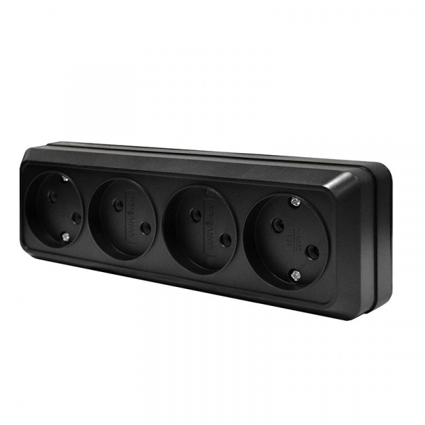 Розетка 4-м ОП Олимп 16А IP20 без заземл. черн. Universal 2219