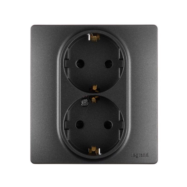 Розетка Inspiria 16А 250В 2х2p+E защ. шторки безвинт. зажимы антрацит IEK 673758