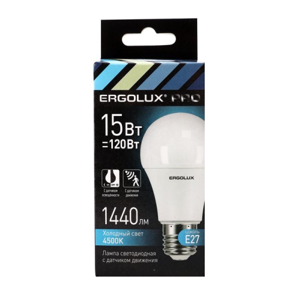 Лампа светодиодная с датчиком LED-A60P-15W-E27-4K PRO 15Вт Е27 4500К 220-240В с Ergolux 14763