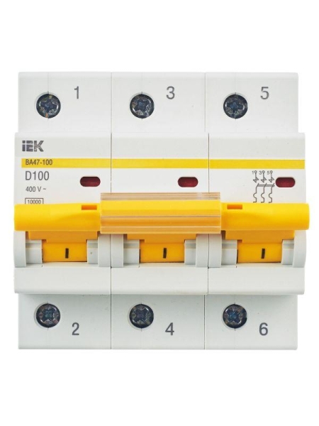 Выключатель автоматический модульный 3п D 100А 10кА ВА47-100 KARAT IEK MVA40-3-100-D