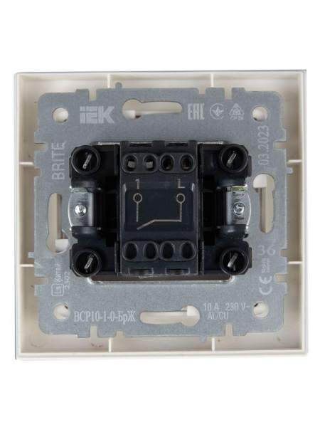 Выключатель 1-кл. СП BRITE ВСР10-1-0-БрЖ 10А в сборе жемчуж. IEK BR-V10-0-10-K36-F