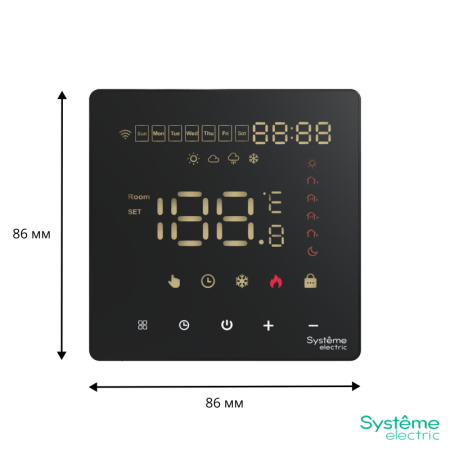 Термостат программируемый ArtGallery 16А с Wi-Fi для электрич. теплого пола моноблочный черн. SE GAL001038