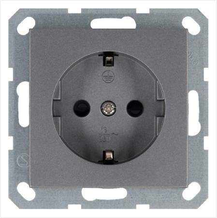 Розетка 1-м Shuko 16А IP20 с заземл. защ. шторки механизм алюм. Jasmart G5501S