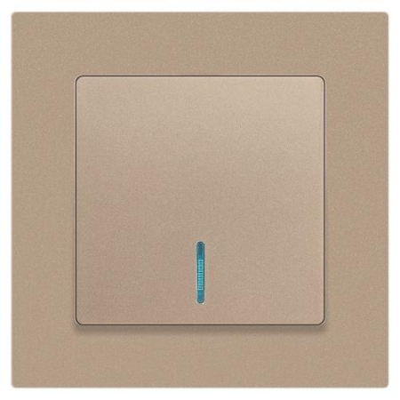 Выключатель 1-кл. СП Accent 6-102-04 10А IP20 250В с подсветкой AL/CU шампань Intro Б0063475