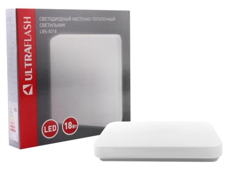 Светильник светодиодный LBS-8318 18Вт 6500К квадрат настенно-потолочный Ultraflash 15152
