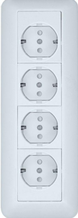 Розетка 4-м ОП Blanca / Прима 16А IP20 250В с заземл. защ. шторки с монтажн. пластиной (розн. упак.) бел. SE RA16-411M-BI