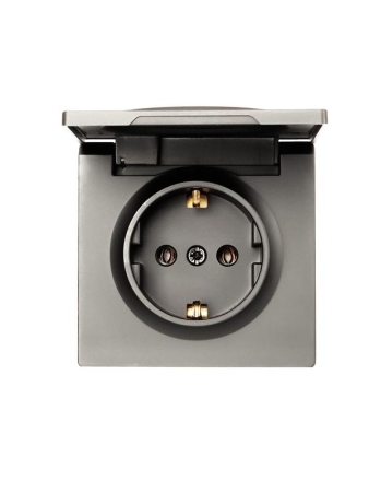 Розетка 1-мест. с заземл. с крышкой LETO ПБТ платина LEZARD 752-3500-123B