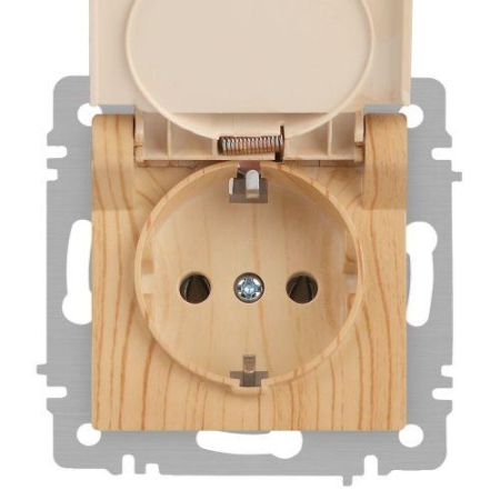 Розетка 1-м СП Accent 6-203-11 16А IP20 250В 2P+E Schuko с крышкой AL/CU сосна Intro Б0063479