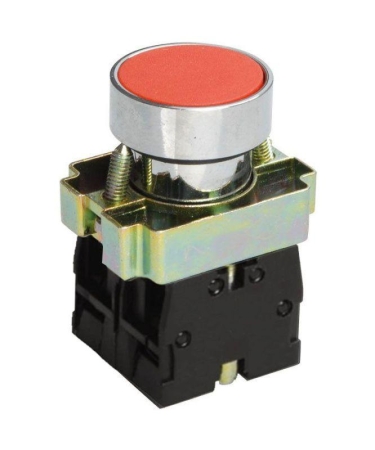 Выключатель кнопочный LAY5-ВА45 без подсветки 1НО+1НЗ цилиндр хром d22мм красн. Электротехник ET012082