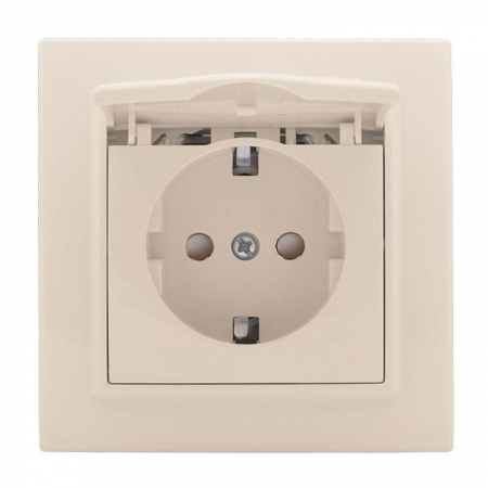 Розетка 1-м СП Минск 16А IP44 с заземл. защ. шторки с крышкой беж. EKF ERR16-029-200-44