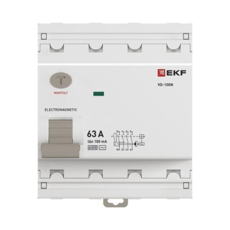 Выключатель дифференциального тока 4п 63А 100мА тип AC 6кА ВД-100N электромех. PROxima EKF E1046M63100