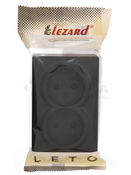 Розетка 2-м ОП LETO без заземл. закрытый корпус ПБТ черн. бархат LEZARD 752-4200-128B