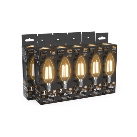 Лампа светодиодная филаментная Black Filament 13Вт свеча 2700К тепл. бел. E14 1100лм GAUSS 103801113