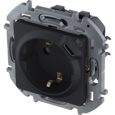 Розетка 1-м СП Inspiria 16А IP20 250В 2P+E немецк. стандарт с заряд. устройством USB тип C 1.5А 5В механизм антрацит IEK 673773