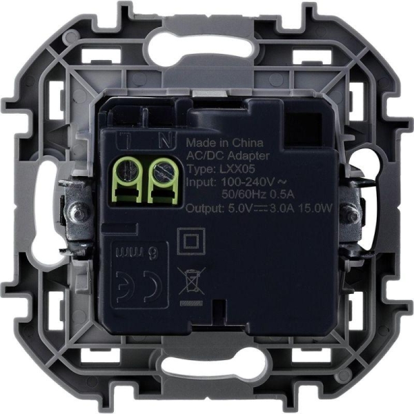 Устройство зарядное Inspiria с 2-мя USB разьемами A и C 240В/5В 3000мА антрацит IEK 673763