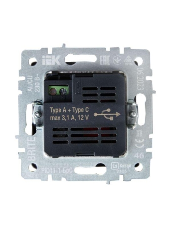Розетка BRITE USB A+C 18Вт РЮ11-1-БрС механизм сталь IEK BR-U22-018-K46
