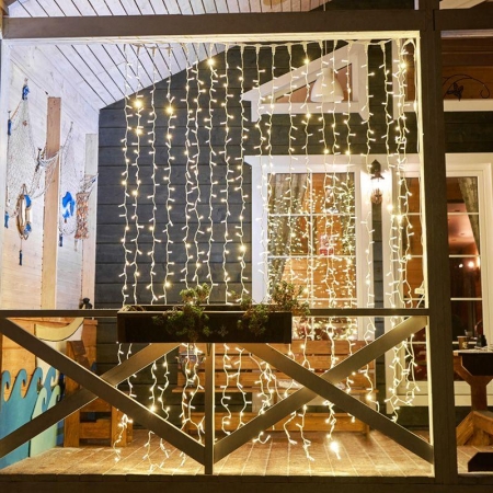 Гирлянда светодиодная "Светодиодный Дождь" 2х3м 448LED тепл. бел. 70Вт 230В IP65 эффект мерцания провод прозр. (нужен шнур питания 303-500-1) Neon-Night 235-136-6