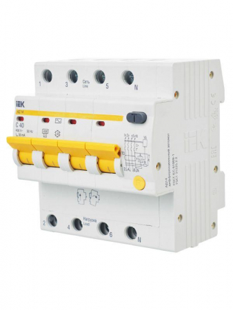 Выключатель автоматический дифференциального тока 4п C 40А 30мА тип AC 4.5кА АД-14 KARAT IEK MAD10-4-040-C-030