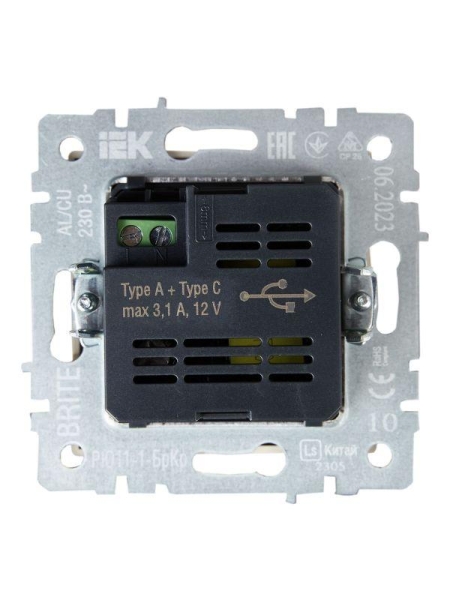 Розетка BRITE USB A+C 18Вт РЮ11-1-БрКр механизм беж. IEK BR-U22-018-K10