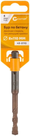 Бур по бетону Profi Plus двойн. спираль три пылеотводящие кромки 8х110мм Cutop 49-8110
