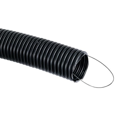 Труба гофрированная d40мм с протяжкой безгалоген. трудногорючая (FRHF) черн. (уп.25м) Plast EKF FRHF-40