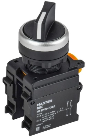 Переключатель 2 полож. 1НО+1НЗ длин. ручка черн. MASTER IEK MI-SW60-11XB2-3-25-2-K02