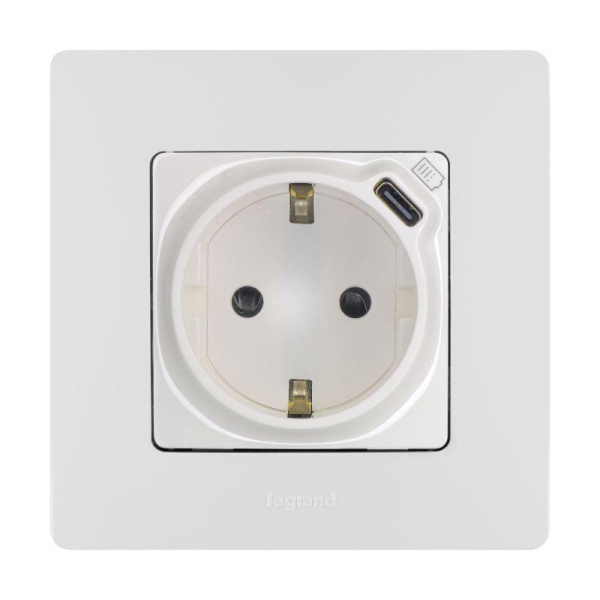 Розетка USB C Etika 16А 250В 1500мА 7.5Вт с заземл. защ. шторки безвинт. зажимы бел. IEK 672288