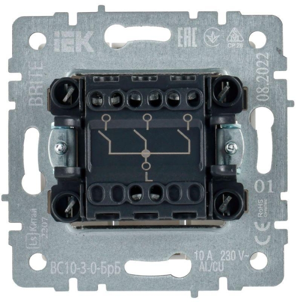 Выключатель 3-кл. СП BRITE ВС10-3-0-БрБ 10А механизм бел. IEK BR-V30-0-10-K01