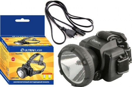 Фонарь аккумуляторный налобный LED5366 LED 2 режима 220В пластик. черн. (бокс) Ultraflash 11649