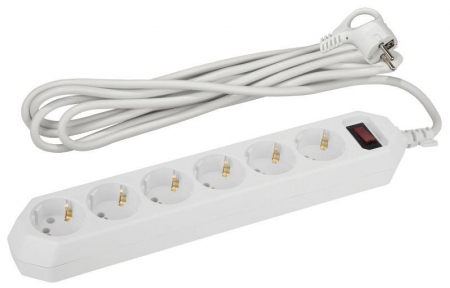 Удлинитель с сетевым фильтром 6х1.5м с заземл. 10А IP20 USF-6es-1.5m-W с выкл. с базов. защитой бел. Эра Б0037260