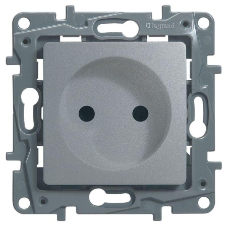 Розетка 1-м СП Etika 16А IP31 250В 2P без заземл. защ. шторки немецк. стандарт винтов. клеммы механизм алюм. IEK 672434