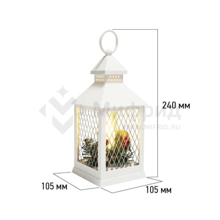 Фонарь декоративный 10.5х10.5х24см тепл. бел. со свечкой корпус бел. Neon-Night 513-042