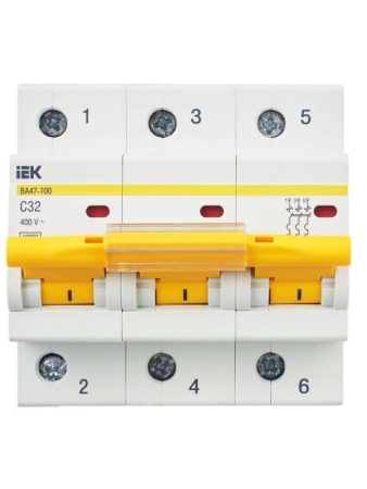 Выключатель автоматический модульный 3п C 32А 10кА ВА47-100 KARAT IEK MVA40-3-032-C