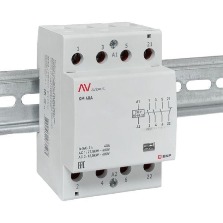 Контактор модульный КМ 40А 3NO+1NC 230В AC (3 мод.) AVERES EKF km-av-3-40-31-230V