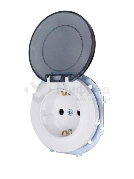 Розетка 1-м СП OSEN с заземл. с крышкой ПБТ бел. LEZARD 743-0288-123B