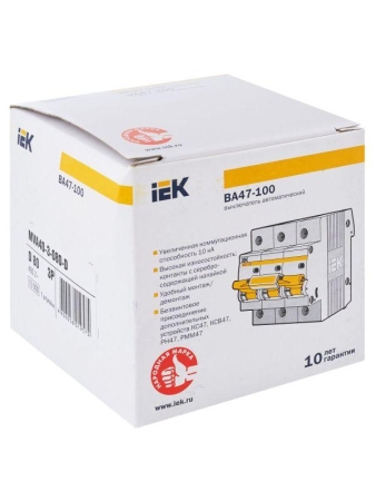 Выключатель автоматический модульный 3п D 80А 10кА ВА47-100 KARAT IEK MVA40-3-080-D